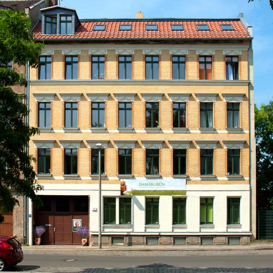 Außenansicht des "Immergrün" in der Schulze-Delitzsch-Str. 29, im Leipziger Stadtteil Neustadt-Schönfeld